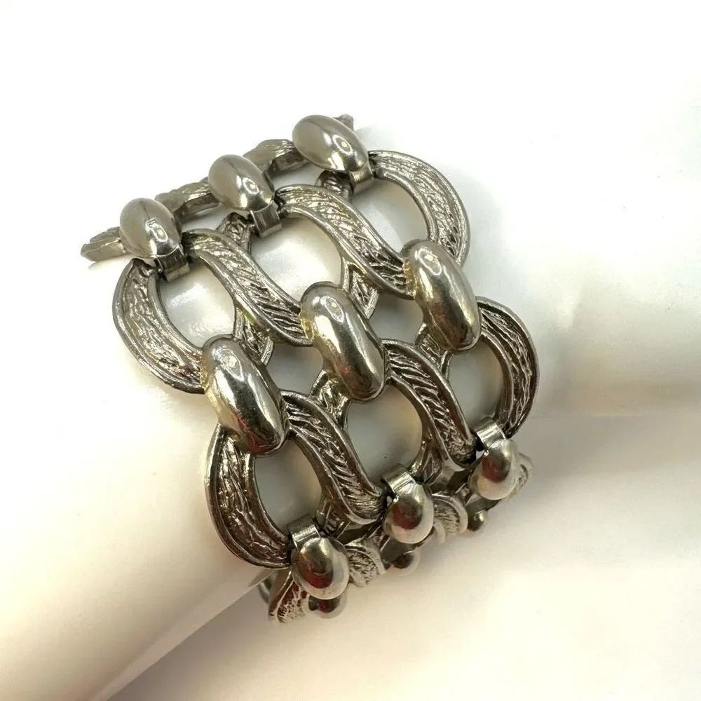 Silver tone vintage wide bracelet